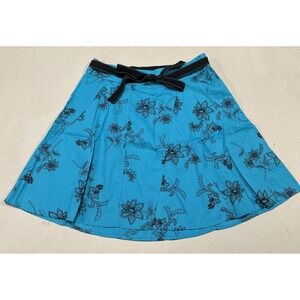 TAKARA Women's (Size 7) Fit & Flare Floral Belted Skirt 100%‎ Cotton Side Zip